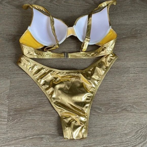 Metallic Gold Two Piece Bikini - Picture 7 of 8